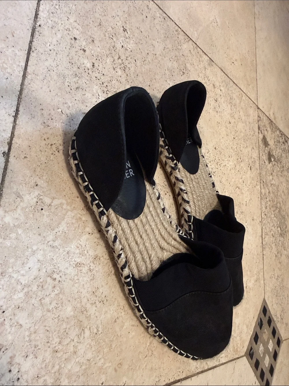 Eileen Fisher Black Espadrille Flats with Natural Jute Trim